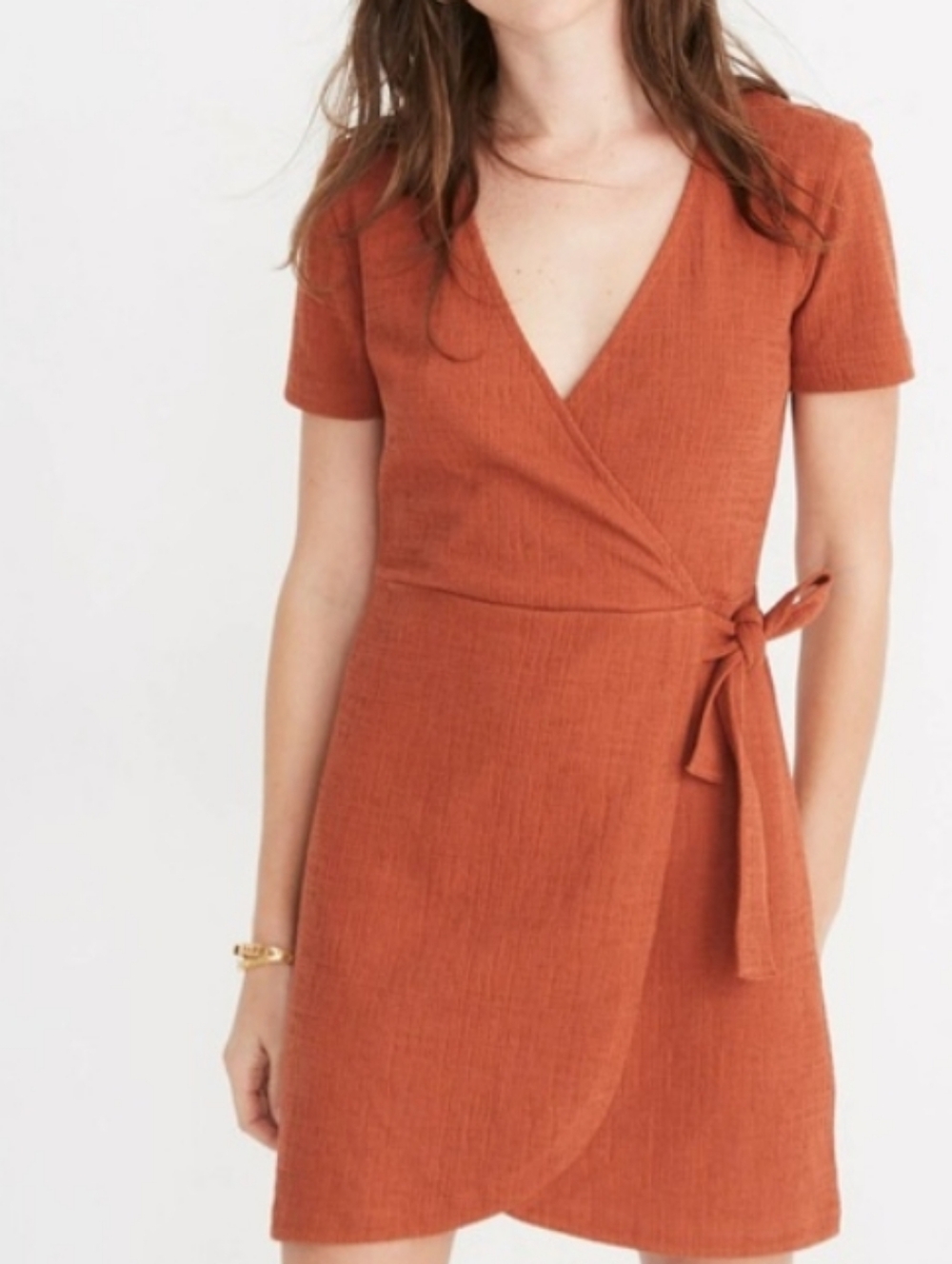 Madewell Texture & Thread Women's Side-Tie Dress V-neck Red/Orange (M)